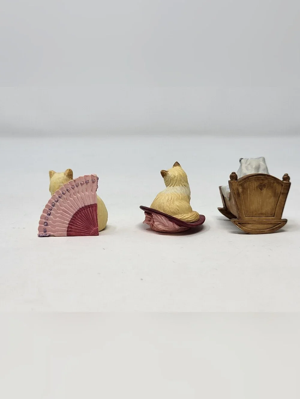 Lenox Miniature Victorian Cat Thimbles Kitty Fan Hat Cradle set of 3